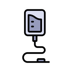 Saline color icon. IV drip bag with a tube. Vector illustration of an intravenous therapy, for healthcare apps, medical websites, and hospital-related visuals.