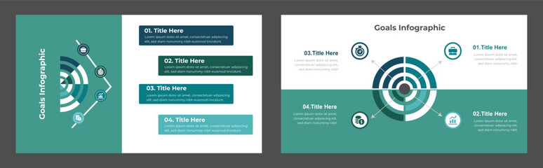 Business Goals Presentation Teal Infographic Featuring Circular Target and Steps to Success