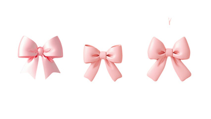 Three delicate pink satin bows isolated on transparent background
