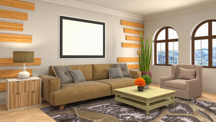 Illustration poster frame in interior background