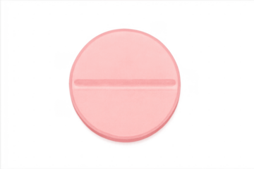 Pink round medicine pill with a score line on透明 background