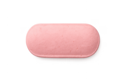 Pink oblong medicine pill tablet on transparent background
