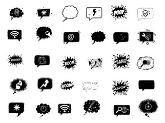 Rough Doodle Graphic Set. Exclamation, Question, Money, and Solution Symbols in Comic Speech Bubbles.