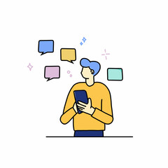 Social networking. Men use dating apps, send flirty messages, add new friends, and chat online on messenger.