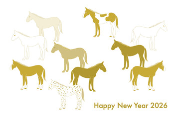 2026年午年の年賀状(色々な品種の馬たち)