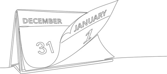 Calendar flipping from december 31st to january 1st line art