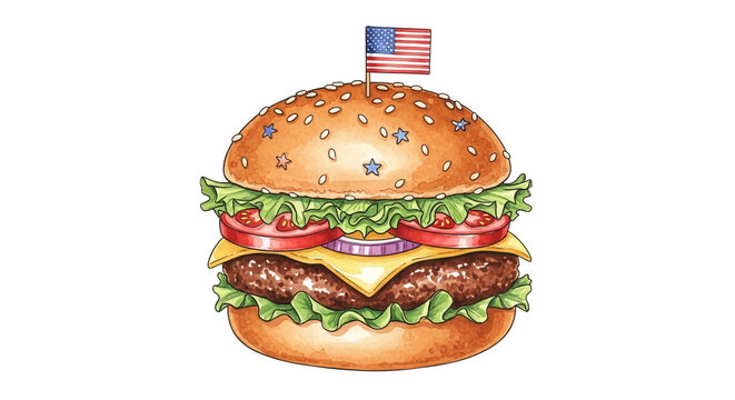 Celebrate American flavors with a delicious hamburger featuring the US flag, ideal for festive events, patriotic holidays, and culinary projects