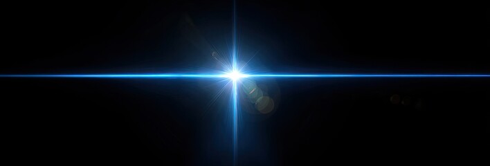 Blue, bright light flare emanating from center on solid black backdrop