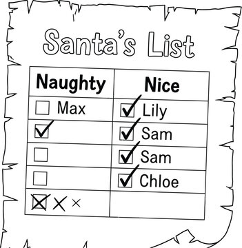 Santa's list with naughty and nice names checked off