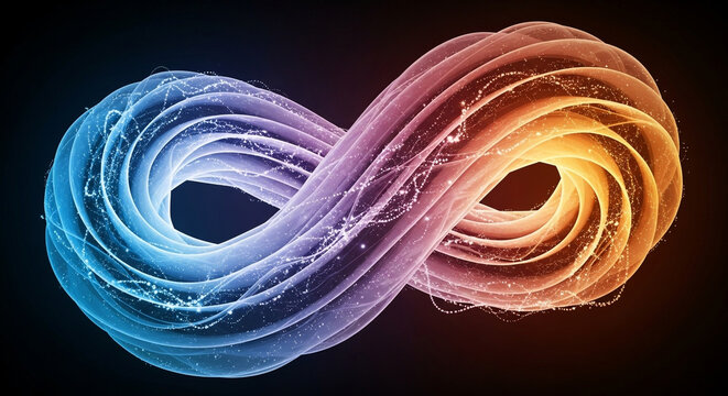 Stunning infinity symbol with vibrant blue and orange glow, a modern abstract design for endless possibilities and timeless elegance in your next project