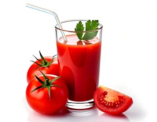 Tomatoes and an Isolated Tomato Juice Glass