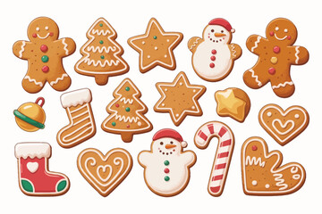 Collection of festive christmas gingerbread cookies in various shapes and decorations