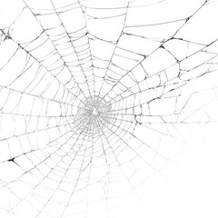 Obraz premium A delicate spiderweb, subtly textured, radiating from a central point, set against a white backdrop