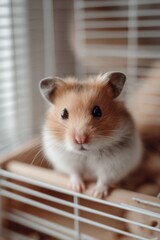 close up of cute hamster sitting in the cage