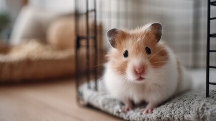 close up of cute hamster sitting in the cage