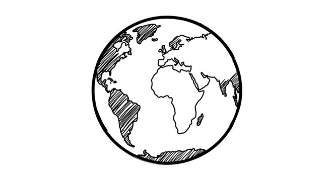 Hand drawn sketch of earth globe with detailed continents