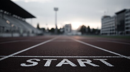 close up of start line on the running track on modern stadium