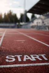 start line on the red running track on modern stadium