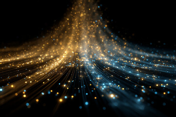 Abstract Digital Data Flow of Golden and Blue Luminous Particles