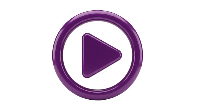 A purple play button with a circle around it on a black background in a digital rendering style