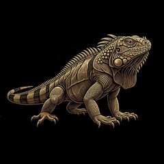 Obraz premium Realistic iguana illustration with detailed features on a dark background, copy space.