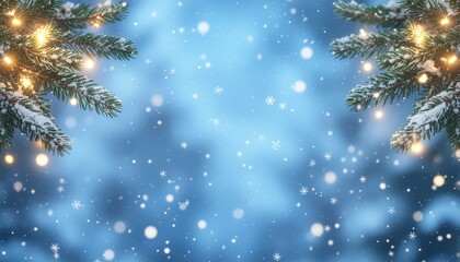 Winter wonderland celebration snowy forest nature photography festive atmosphere close-up view joyful experience enhanced by twinkling lights