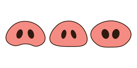 set of pig nose icons, outline, emotion.