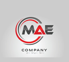 Modern MAE Letter Logo Design – Red, White & Black Circular Creative Branding template
