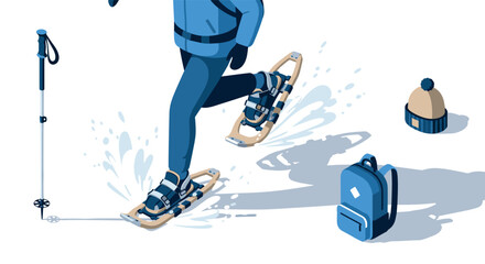 Obraz premium Enjoying a winter adventure in snowshoes with gear and accessories