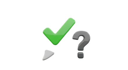 A green check mark and a gray question mark with a white box on a black background render image