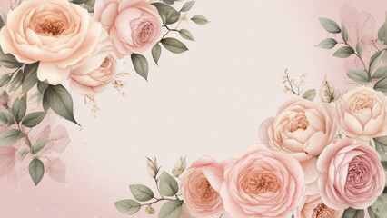 Romantic Floral Design with Pastel Pink Roses and Green Leaves for Invitations