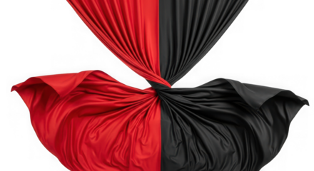 Dynamic flowing red and black satin fabric twisted elegantly. isolated on transparent background