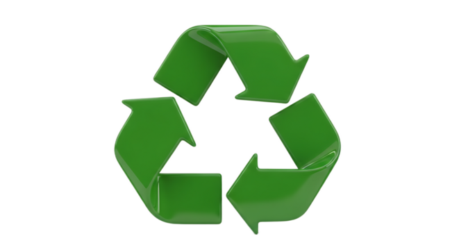 A green recycling symbol with arrows arranged in a circular pattern on a black background
