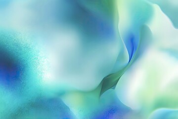 Abstract waves of teal, turquoise, and blue create a soft, ethereal flow