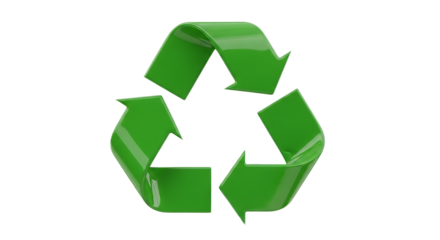 A green recycling symbol with arrows pointing in a circular motion on a black background image render
