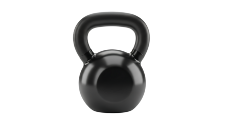 A glossy black kettlebell centered on a black background for weight training and strength conditioning use