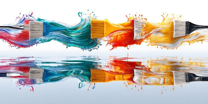 A vibrant row of paintbrushes, each bursting with a unique color, creates a captivating rainbow spectrum of artistic expression, isolated on white background - Powered by Adobe