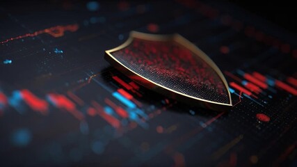 Cyber security data protection digital shield network defense cyber defense encryption firewall malware prevention threat detection cyber risk dark abstract interface with glowing red and blue lines - Powered by Adobe