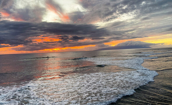 Beautiful ocean sunset in El Camison beach, Tenerife, Canary Islands, Spain. Travel concept.