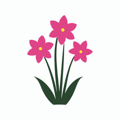 Fototapeta premium Vibrant pink flowers with green stems and leaves in a clean flat design Vector