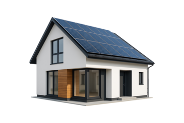 Modern House with Solar Panels Isolated on Transparent Background