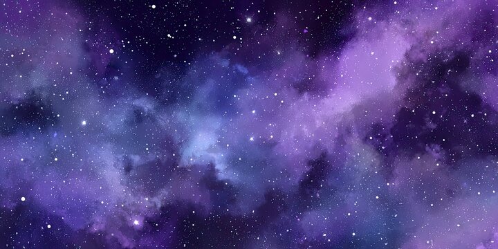 Starry Galaxy Nebula with purple, blue and white swirls, dotted with tiny stars
