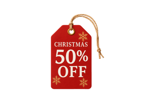 Christmas Discount Tag 50 Percent Off Isolated on Transparent Background