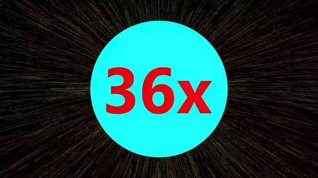 Zooming dynamic background with turquoise circle and red text 36x abstract graphic