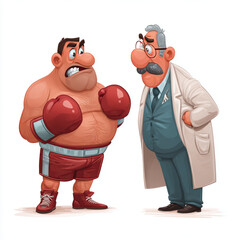 A worried boxer consulting with a concerned doctor