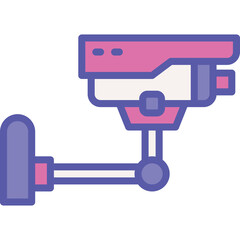 Modern Security Camera With Purple and Pink Tones Mounted on a Bracket Against a Clean White Background