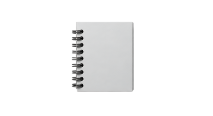 A simple blank spiral notebook with white pages isolated against a black background image view