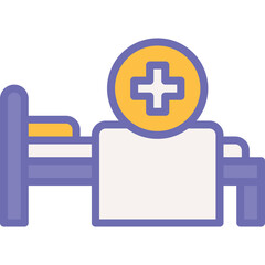 Medical Bed Icon With Plus Sign Symbol In Yellow Circle And Purple Outline On Transparent Background Health Care Concept