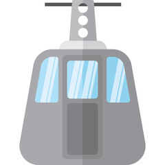 Modern gray cable car gondola with blue windows and transparent background illustration