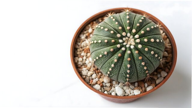 Top view of Astrophytum asterias Fukuryu cactus cut out isolated on white background With shadow. AI GENERATED.
